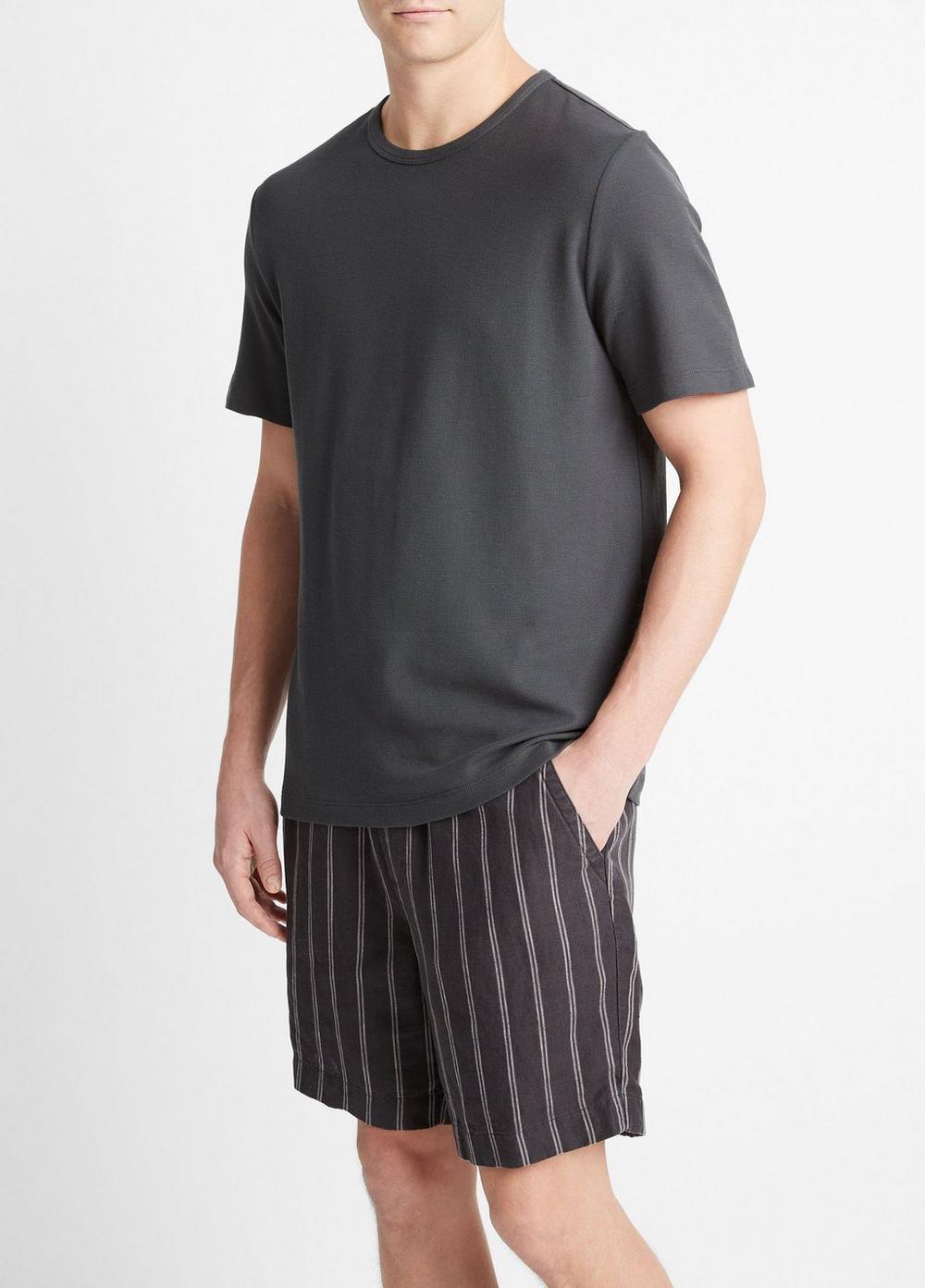 Mens Pima Cotton Piqu Crew Neck T-Shirt, Soft Black, Size L Vince Product Image