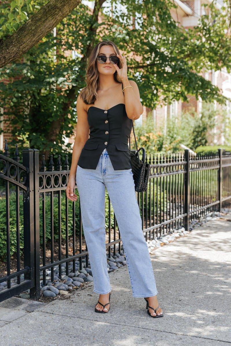 Black Button Front Tube Top Product Image