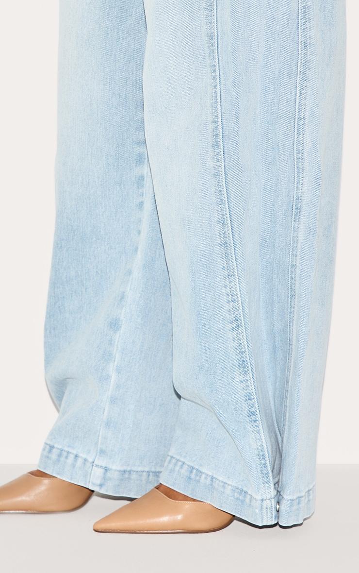 Petite Light Blue Denim Side Pleated Detail Wide Leg Jeans Product Image