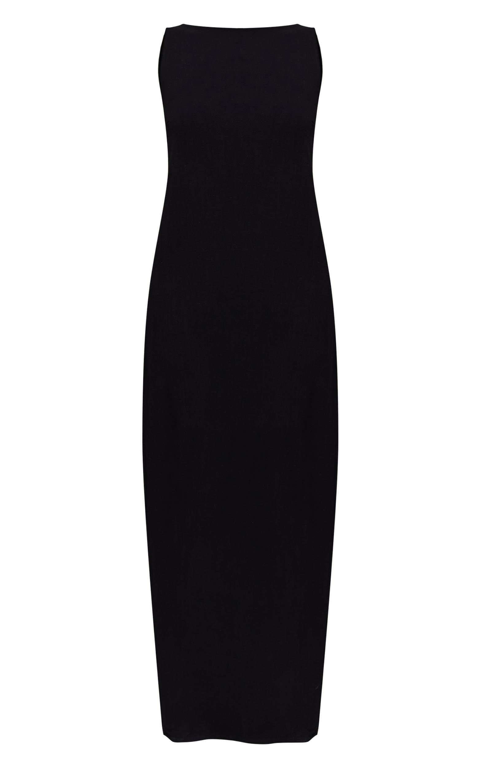 Black Textured Boat Neck Low Back Maxi Dress Product Image