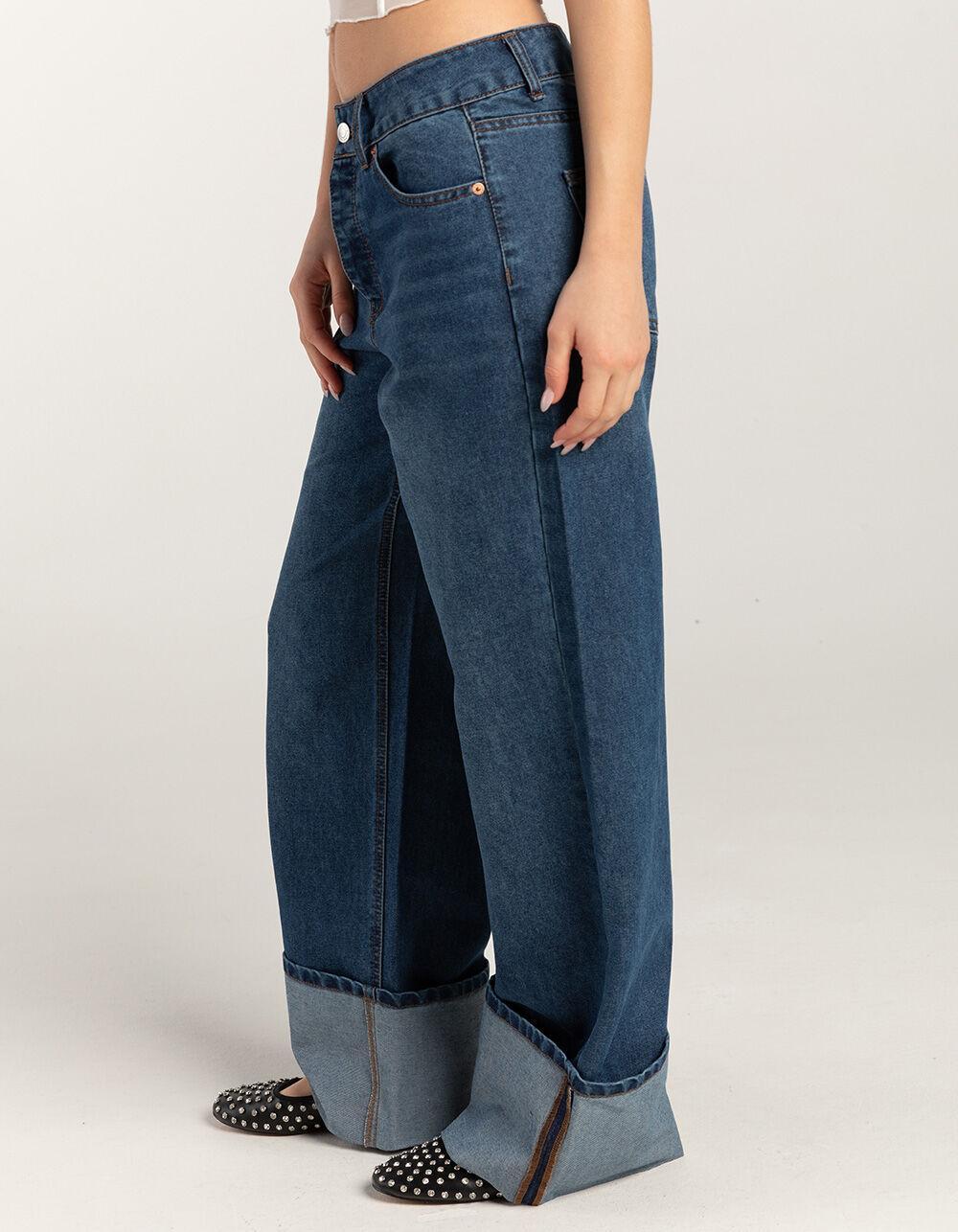 RSQ Womens Mid Rise Wide Leg Cuffed Jeans - Dark Wash Product Image