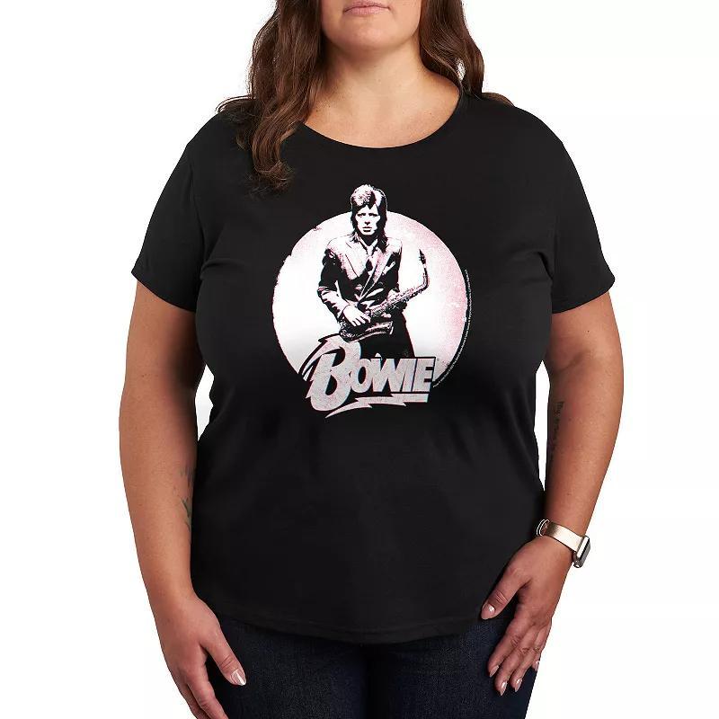 Plus Bowie Distressed Circle Graphic Tee, Womens Heather Grey Product Image