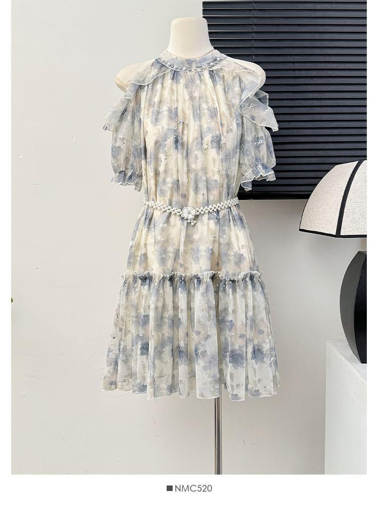 Cutout-Shoulder Floral-Print A-Line Dress in 6 Colors Product Image