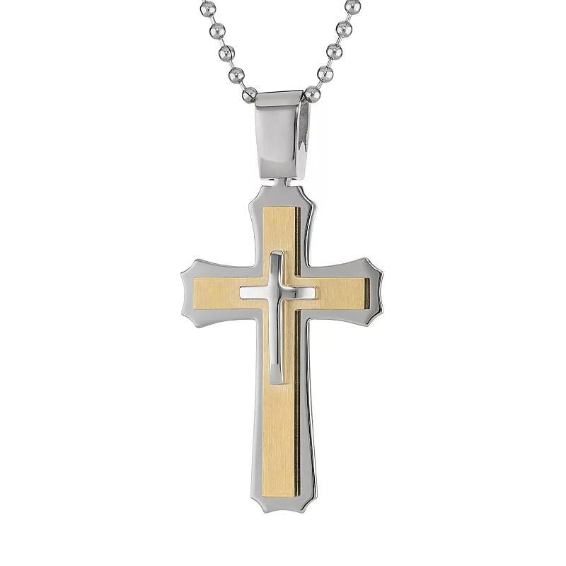LYNX Two Tone Ion-Plated Stainless Steel Cross Pendant - Men, Men's, Size: 22", Yellow Product Image