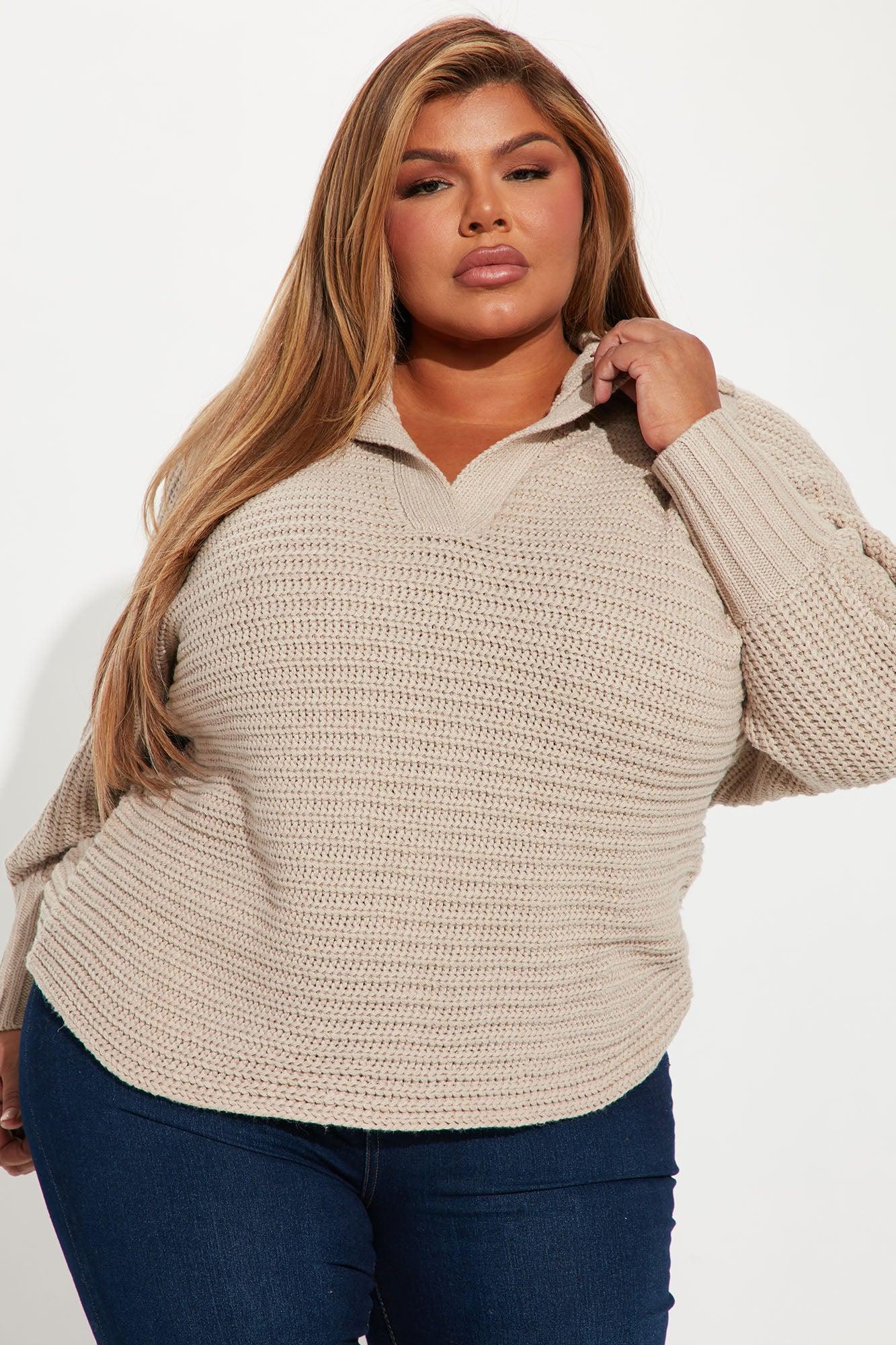 Cozy Rib Knit Collar Polo Sweater - Oatmeal Product Image