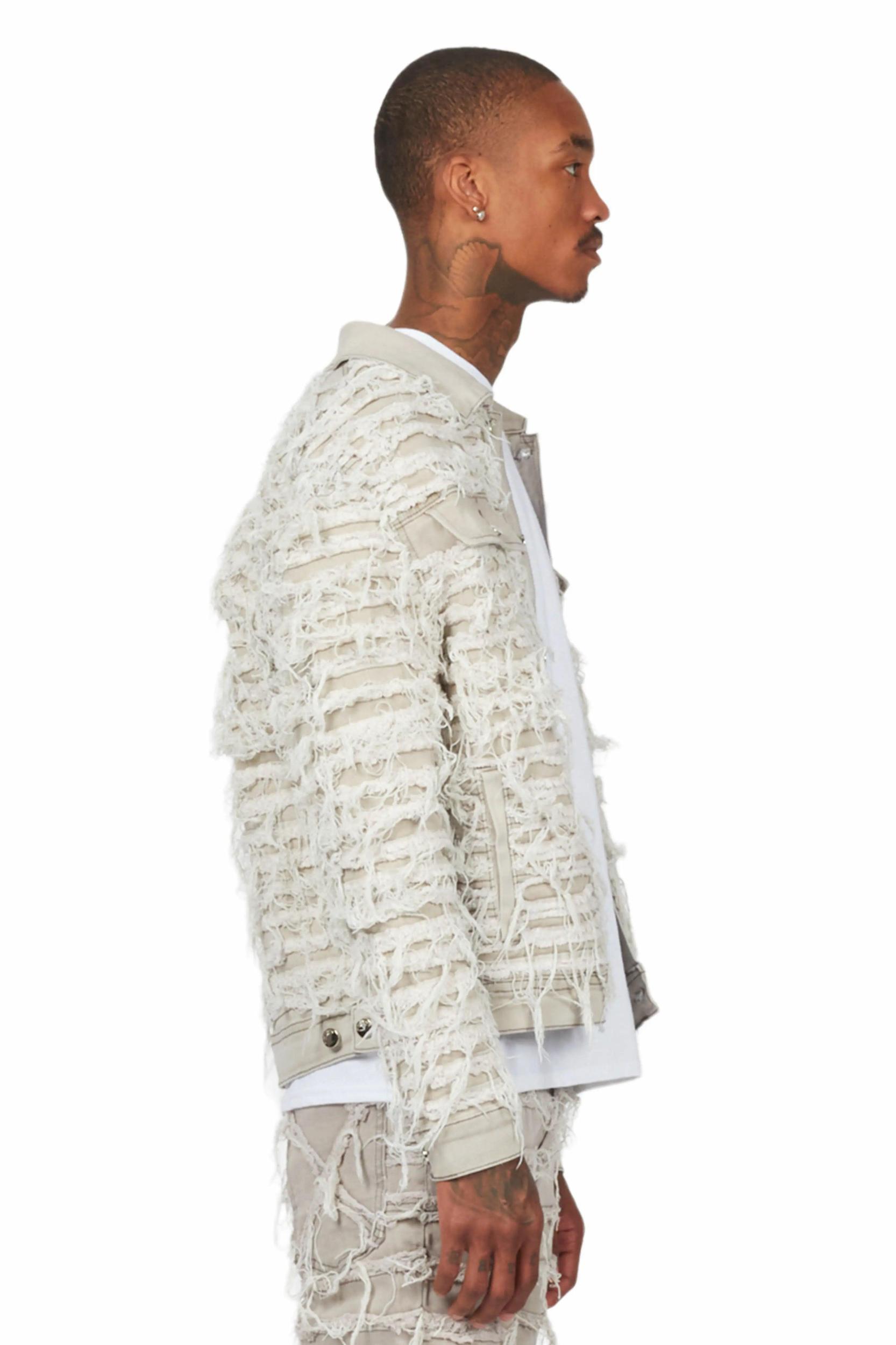 Ayan Grey Distressed Denim Jacket Male Product Image