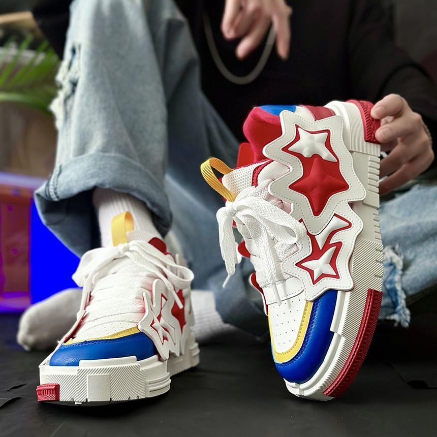 Star Applique Lace-Up Platform Sneakers Product Image