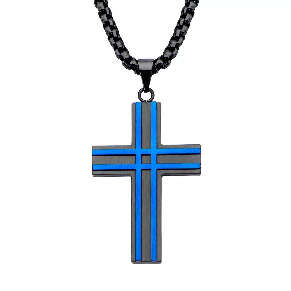 Men's Black & Blue Stainless Steel Cross Pendant Necklace, Size: 24", Tone Product Image