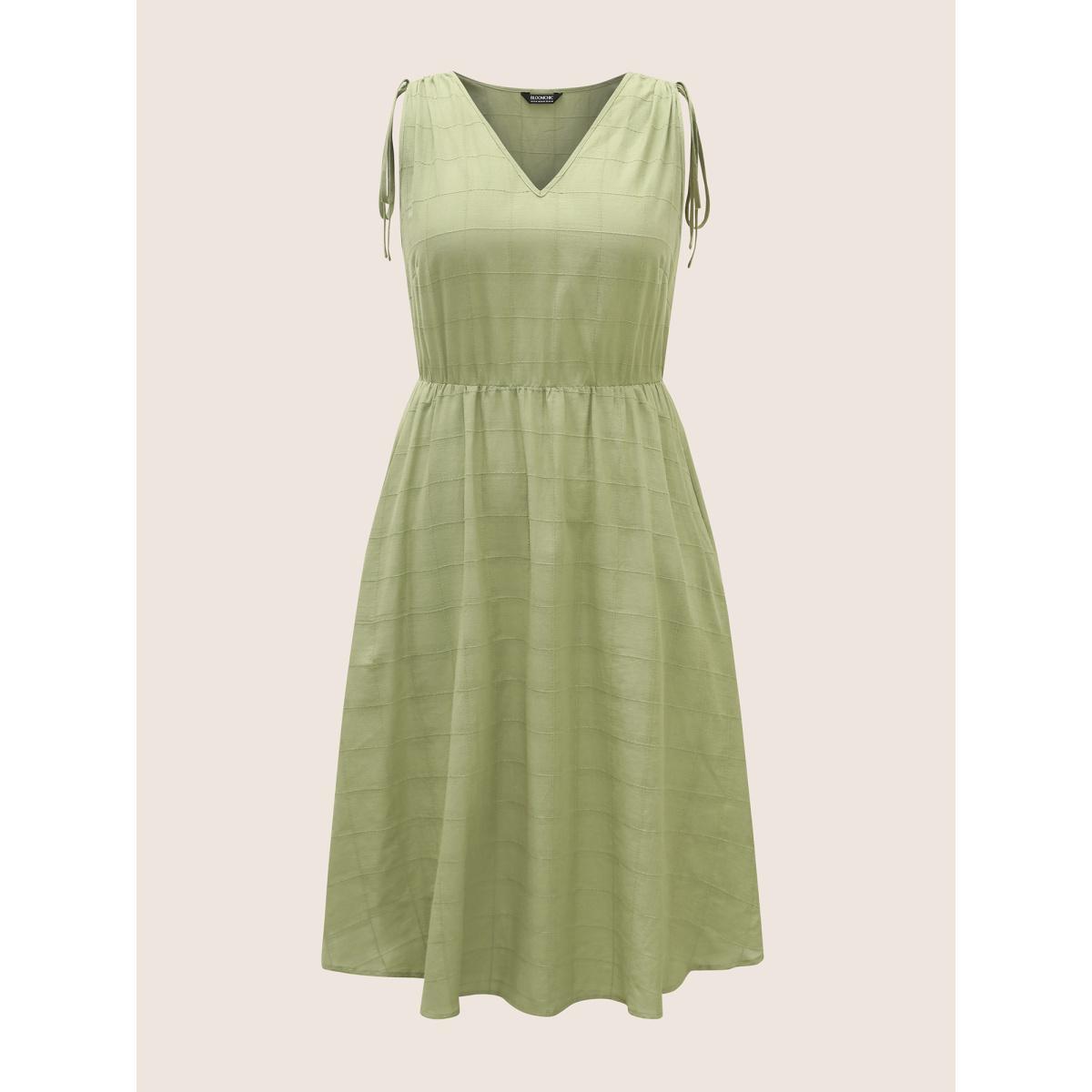 Plus Size V Neck Solid Textured Drawstring Midi Dress Palemauve Women Casual Texture V-neck Sleeveless Curvy BloomChic 22-24/3X Product Image