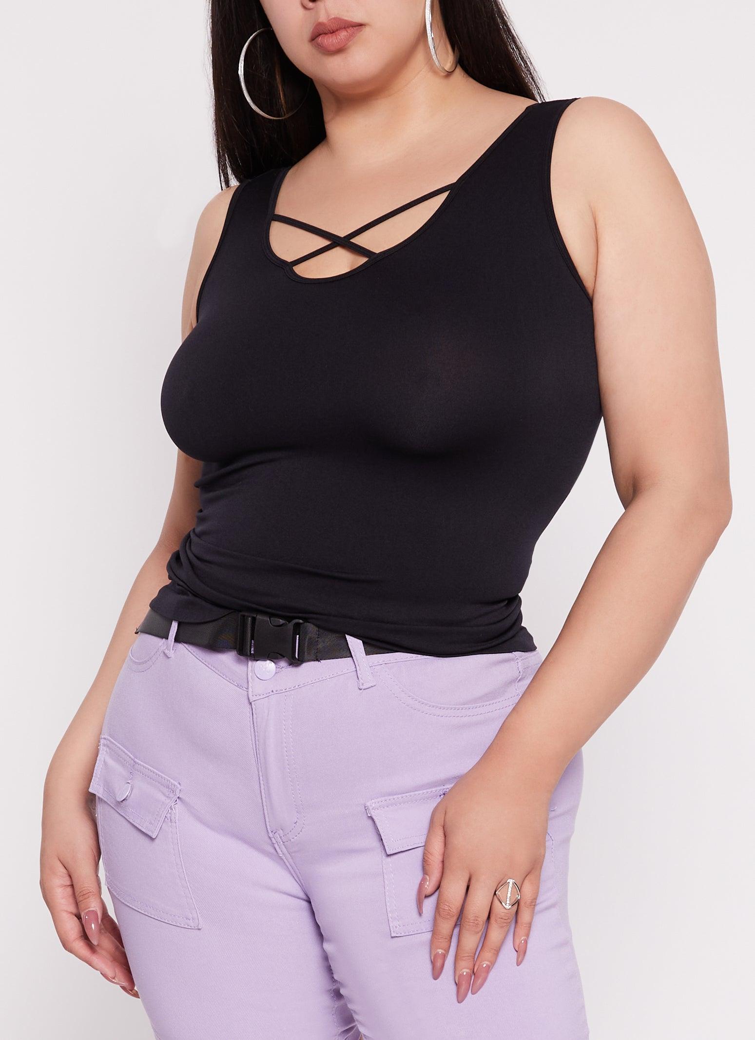 Womens Plus Size Criss Cross Tank Top Product Image