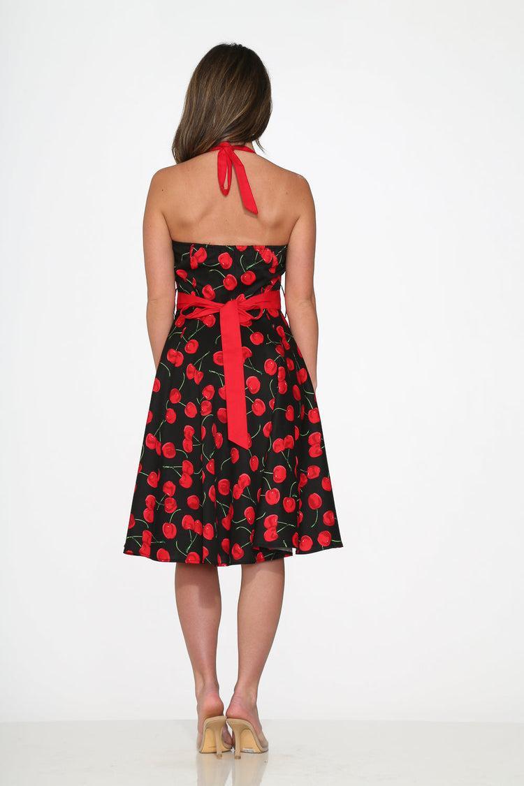Black & Red Cherry Halter Dress Product Image