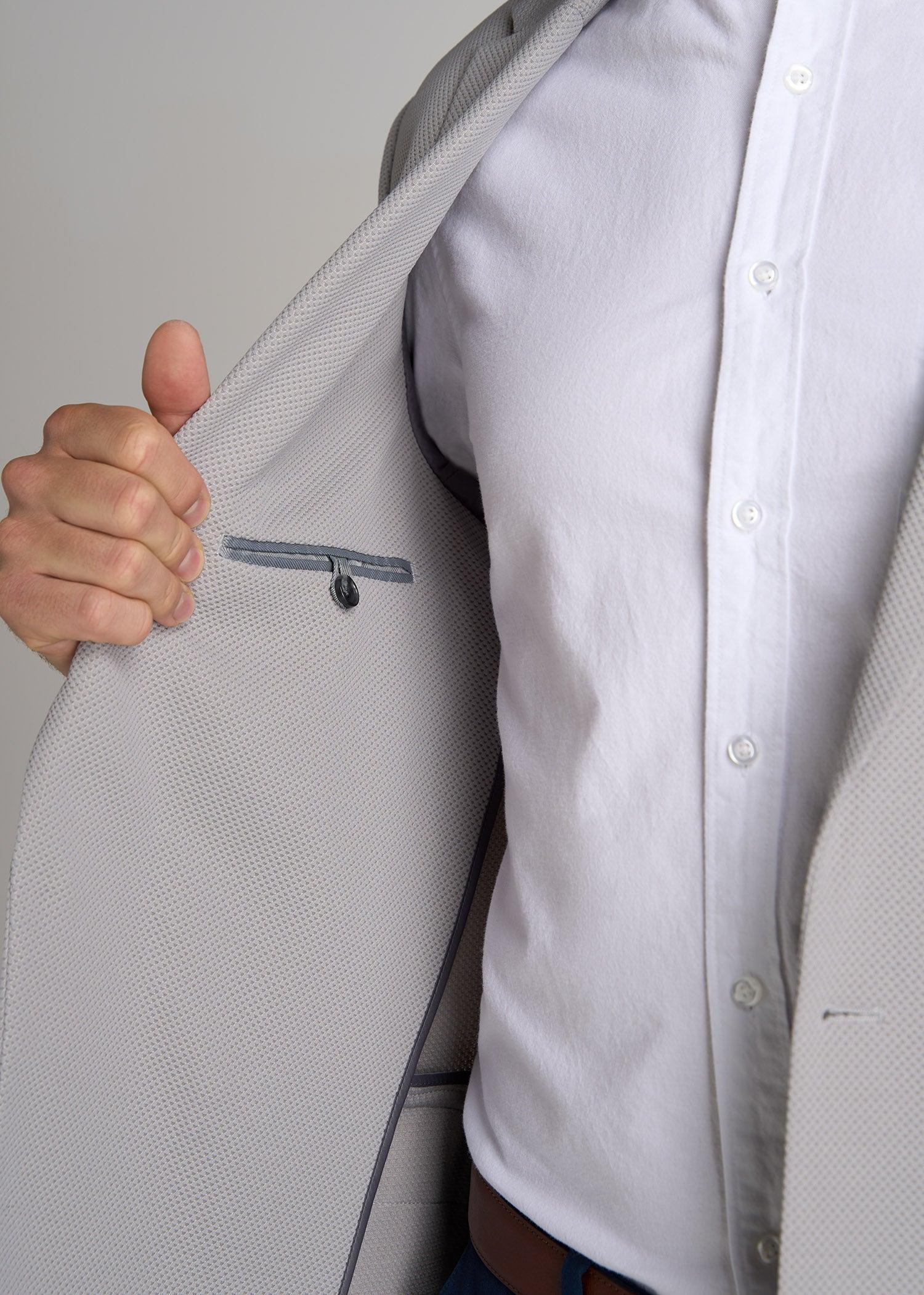 Textured Blazer for Tall Men in Soft Grey Product Image