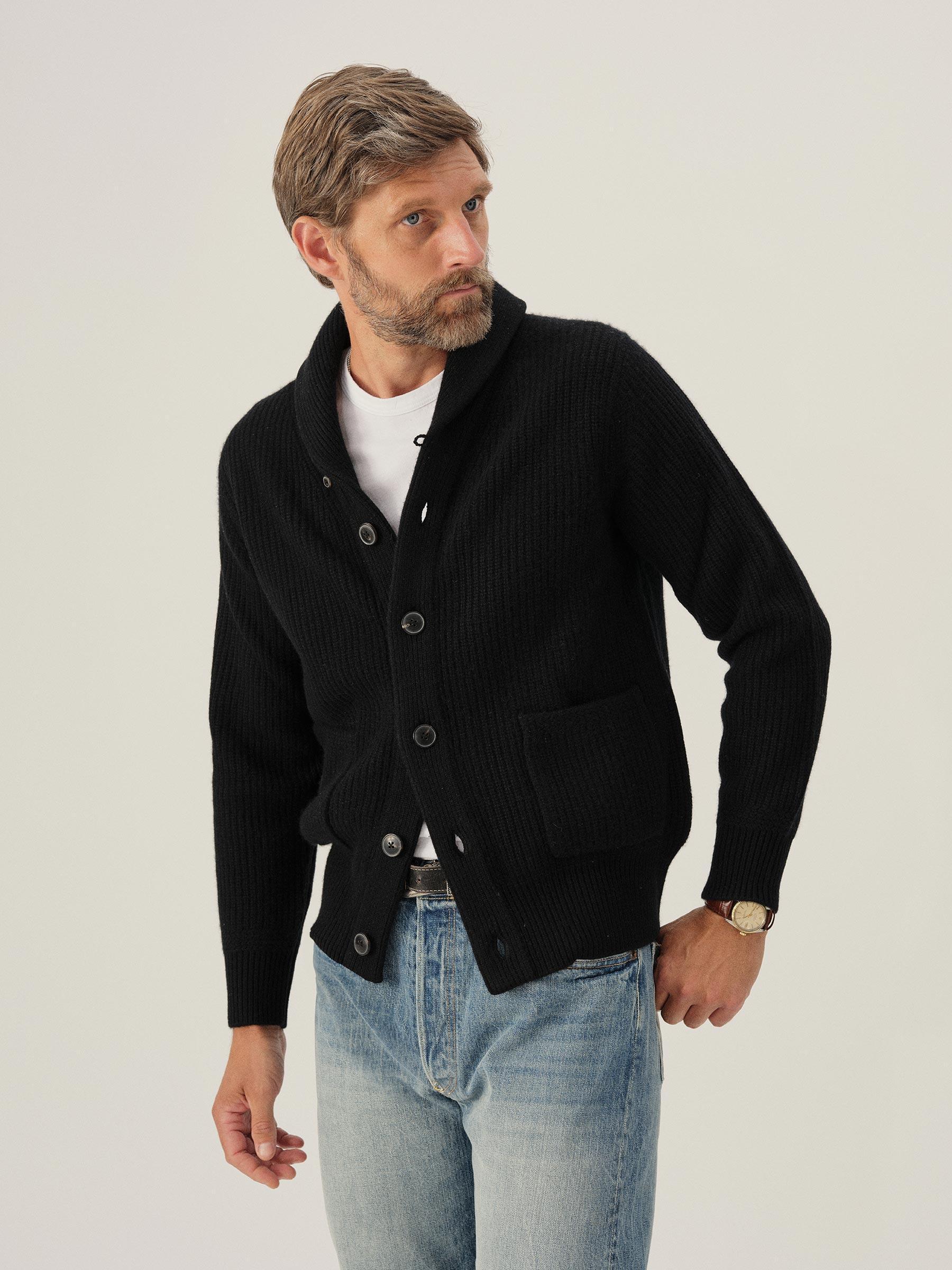 Black California Cashmere Shawl Cardigan Product Image