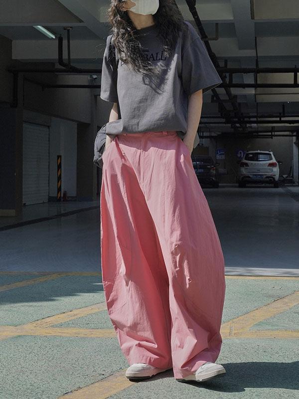 Loose Wide Leg Solid Color Split-Joint Casual Pants Bottoms Trousers Product Image