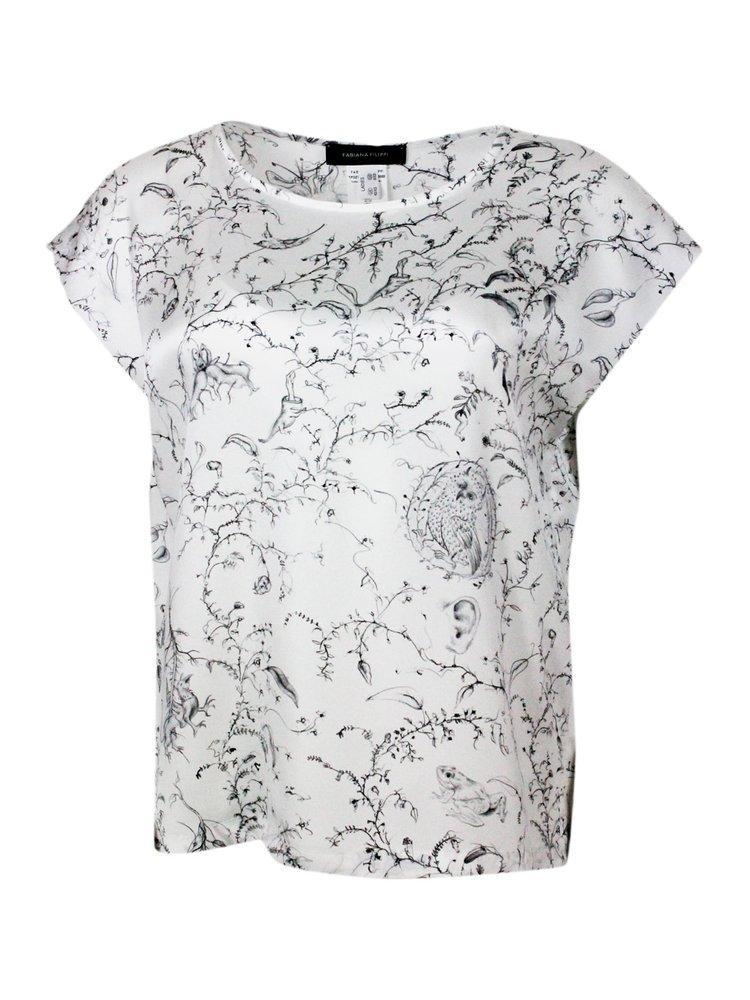 FABIANA FILIPPI Graphic Printed Crewneck Top In White Product Image