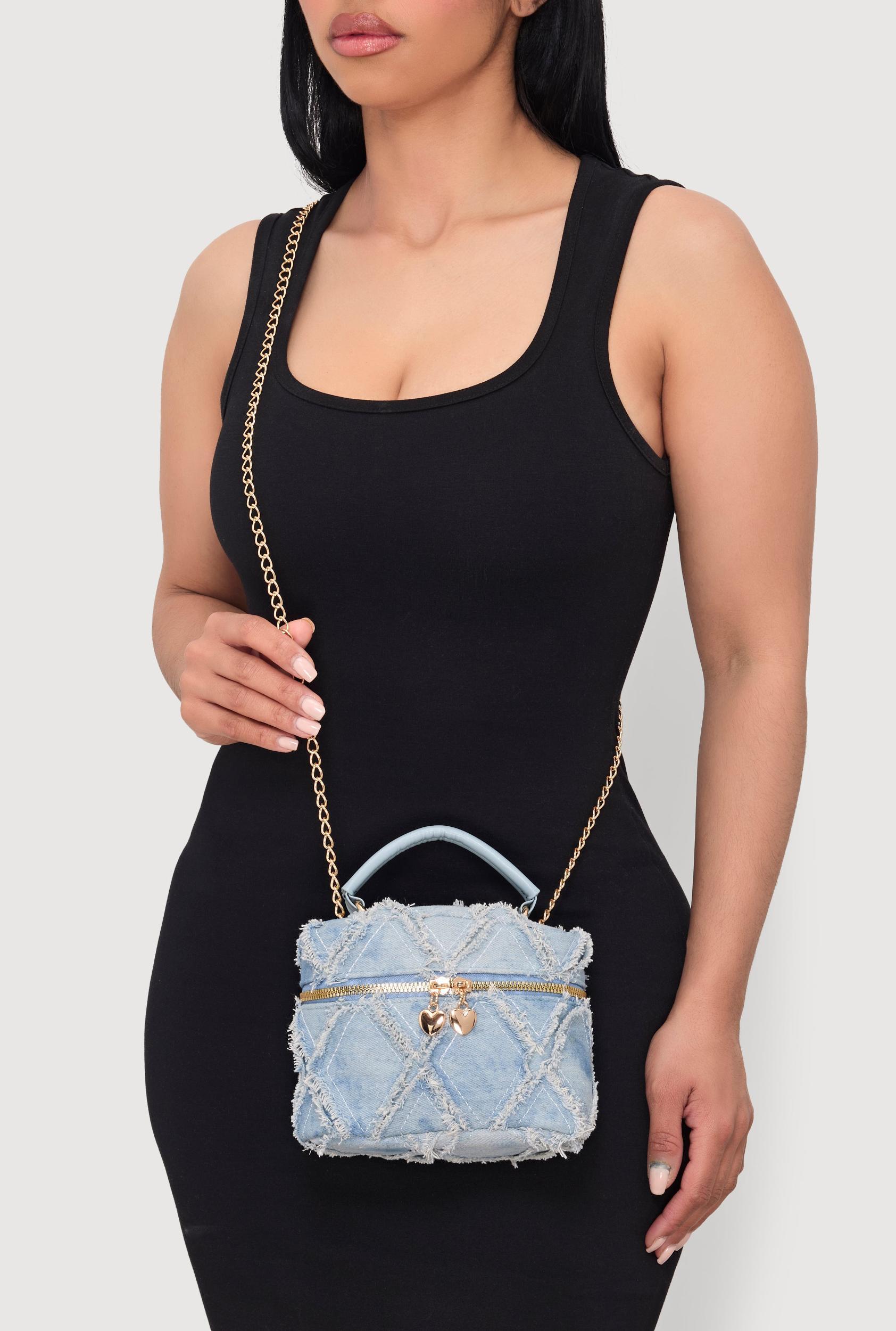 Decorative Stitch Denim Convertible Crossbody Handbag Female Product Image