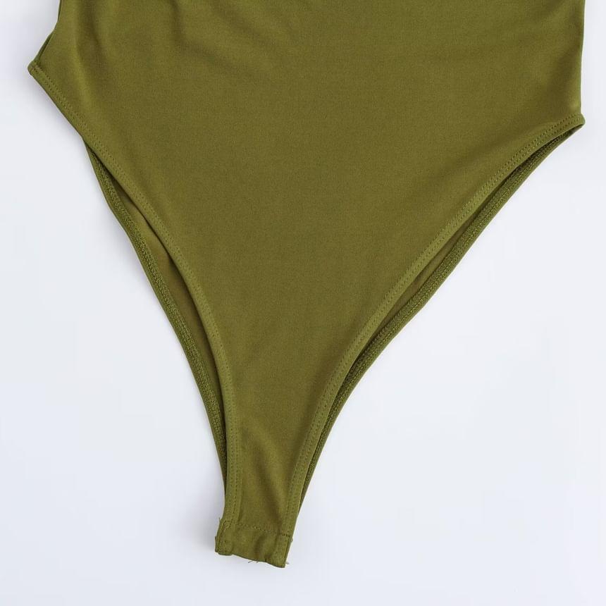 Long Sleeve Cowl Neck Plain Ruched Bodysuit Top Product Image