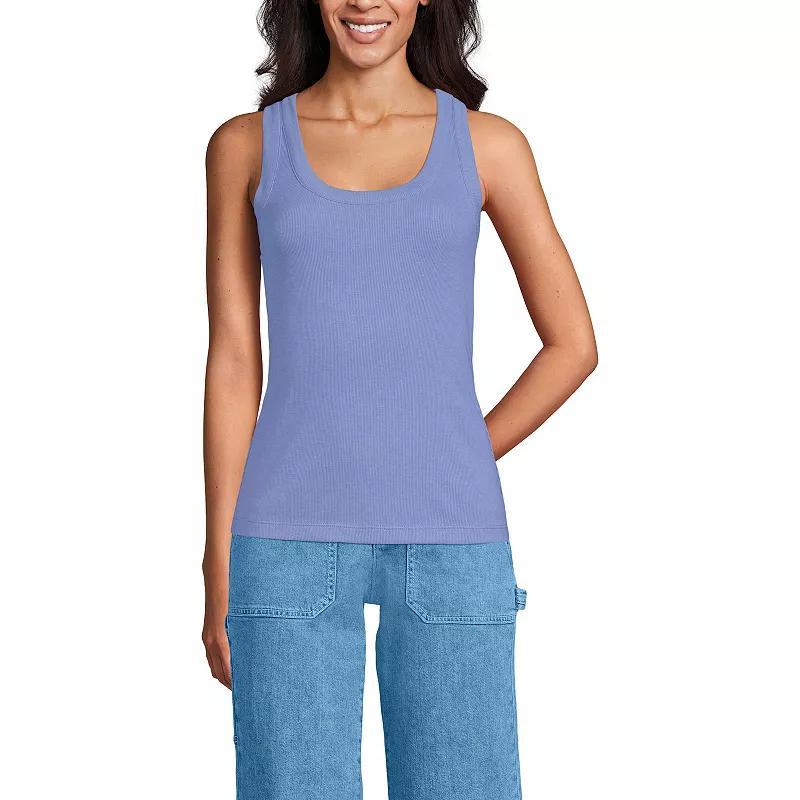Womens Lands End Drapey Ribbed Fitted Tank Top Light Purple Product Image
