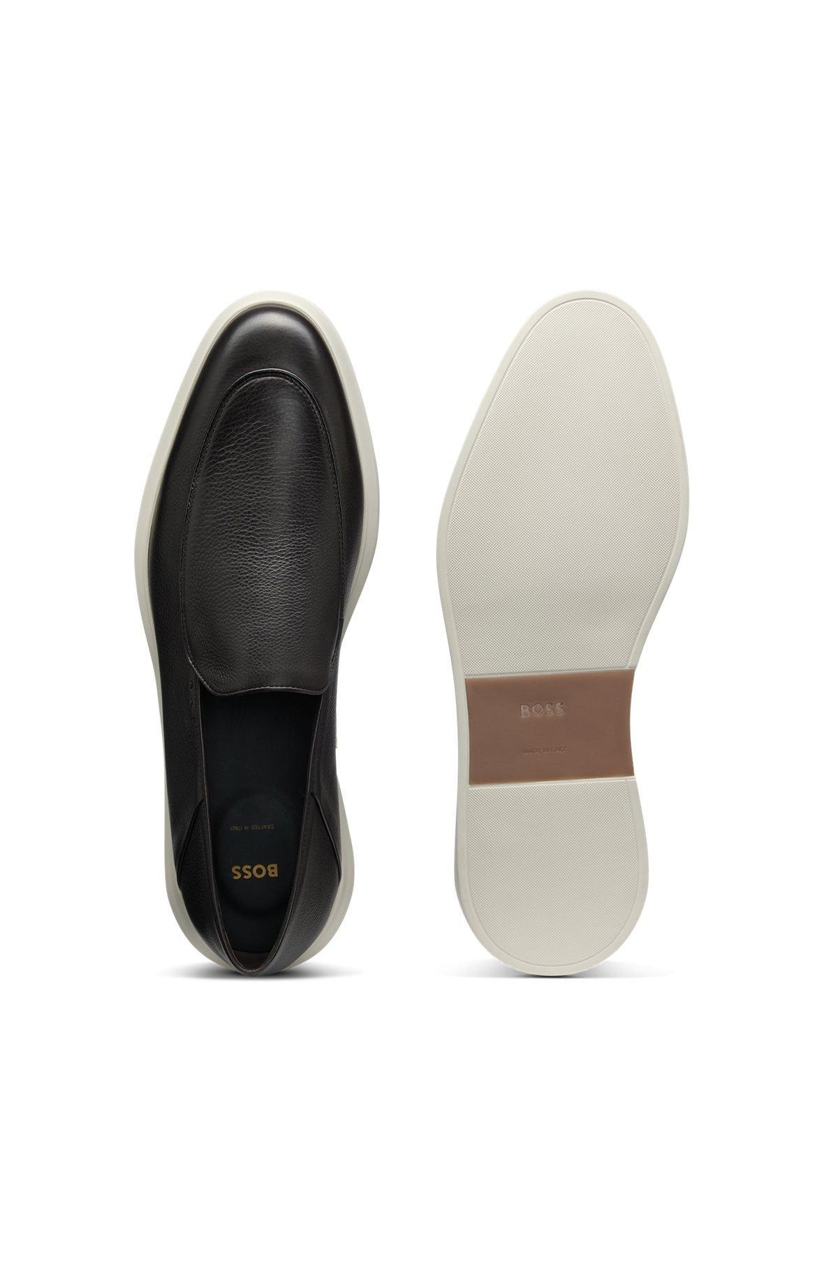 BOSS - Leather loafers with rubber outsole - Dark Brown Product Image