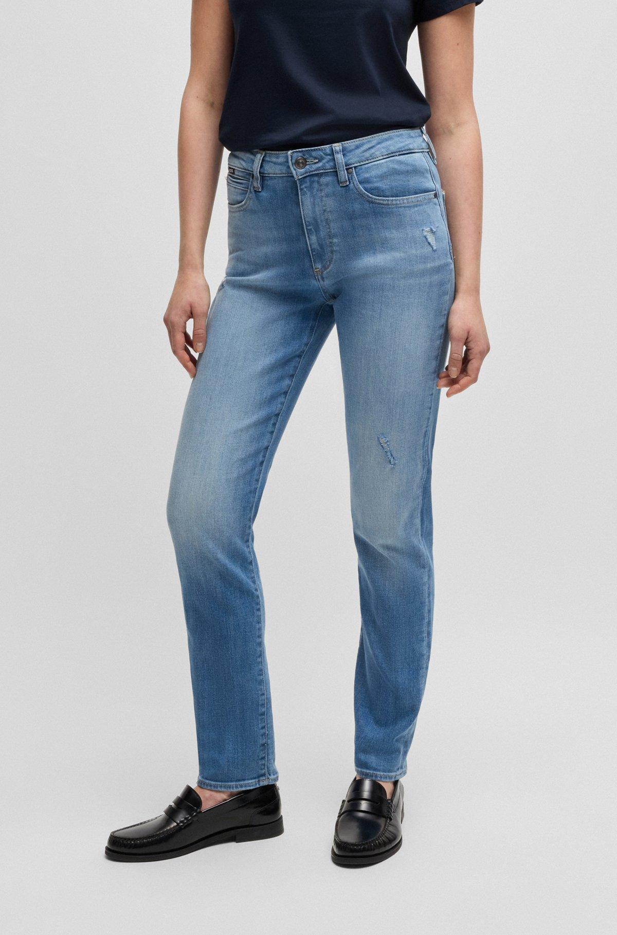 Slim-fit jeans in washed blue stretch denim Product Image