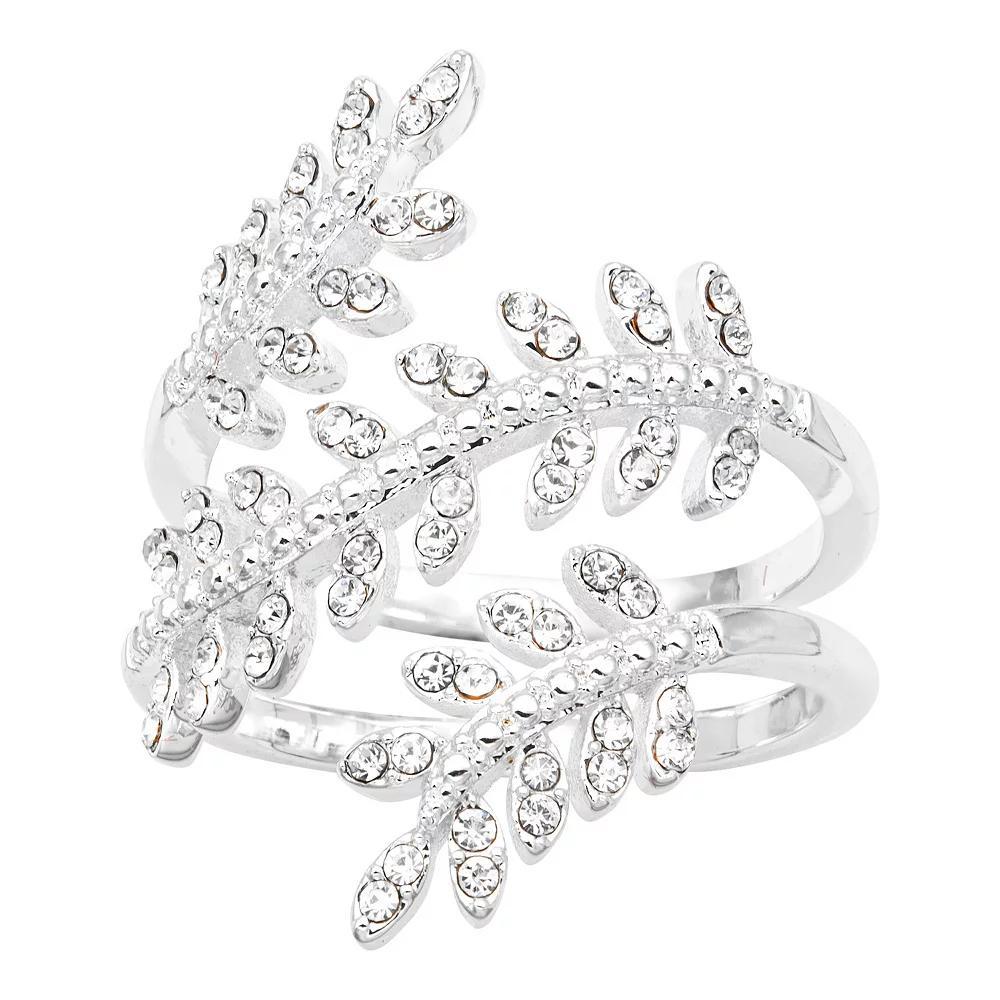 City Luxe Silver Tone Pave Crystal Open Leaf Wrap Ring, Women's, Size: 7, Silver Tone Clear Product Image