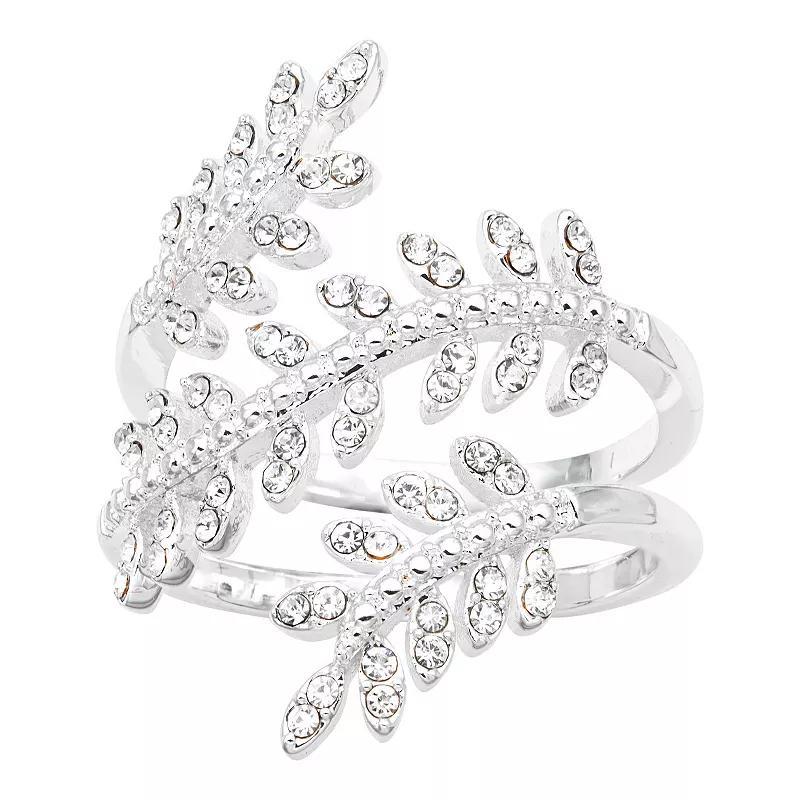 City Luxe Silver Tone Pave Crystal Open Leaf Wrap Ring, Women's, Size: 7, Silver Tone Clear Product Image