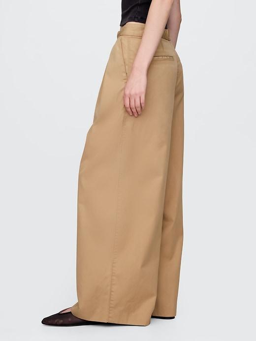 High Rise Twill Pleated Wide-Leg Khakis Product Image
