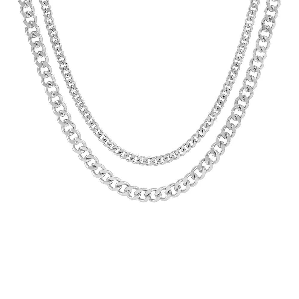 PRIMROSE Double Curb Chain Necklace Set, Women's, Silver Tone Product Image
