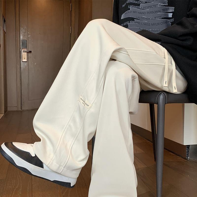 Drawstring Waist Lettering Applique Loose Fit Sweatpants Product Image