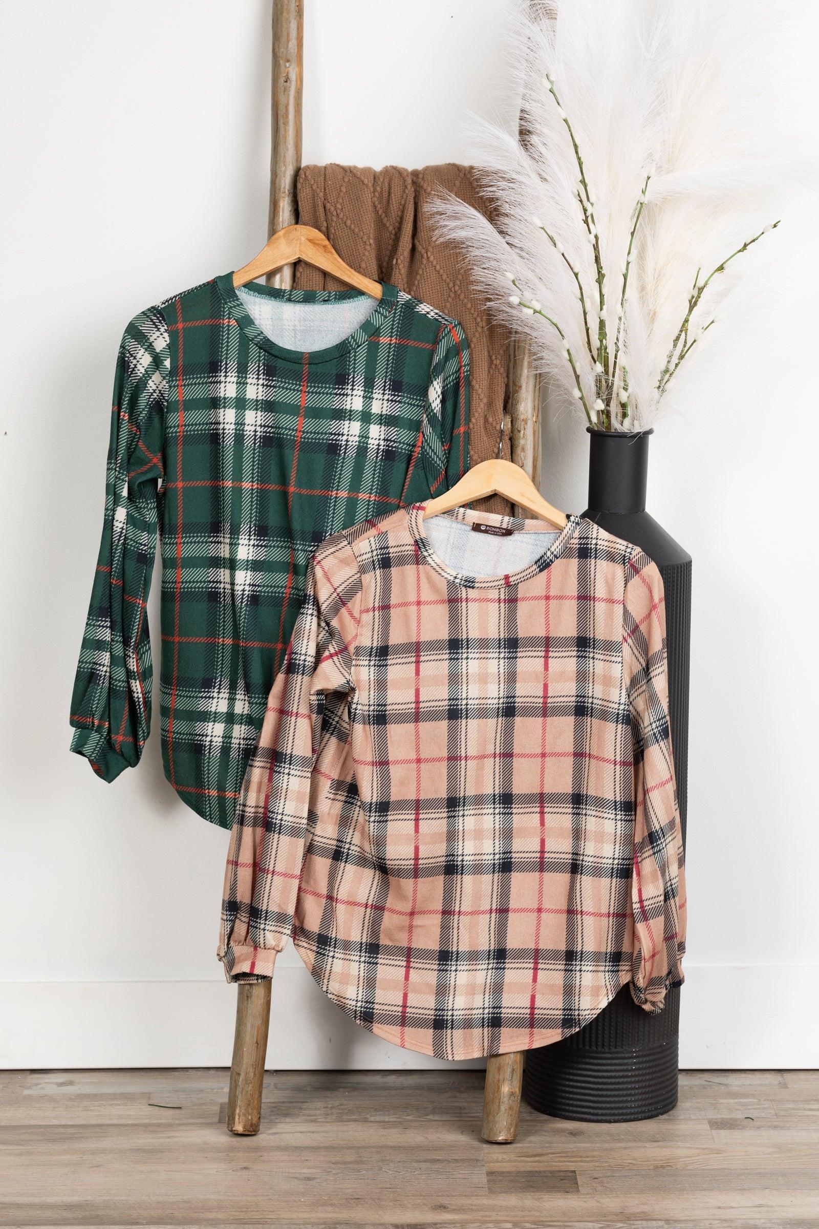 Plaid Knit Long Sleeve Top Product Image