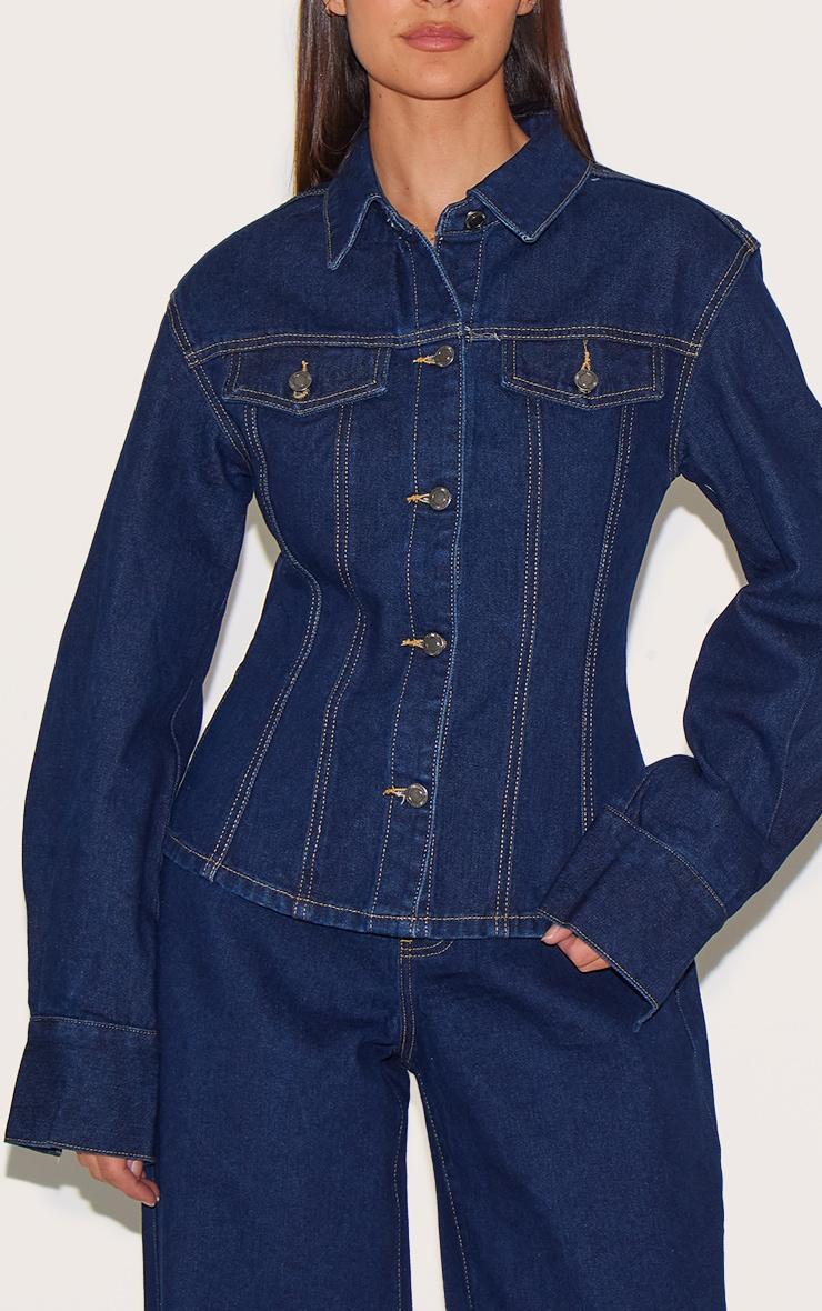Indigo Contrast Stitch Mid Waist Wide Leg Jeans Product Image