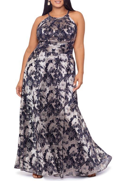 Betsy & Adam Sleeveless Foiled Gown Product Image