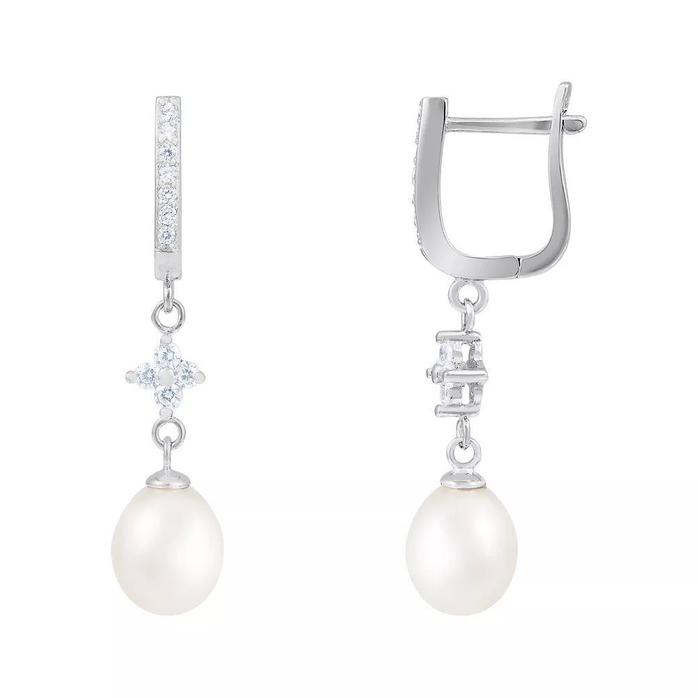 Sterling Silver Freshwater Pearl & Cubic Zirconia Dangle Earrings, Women's Product Image