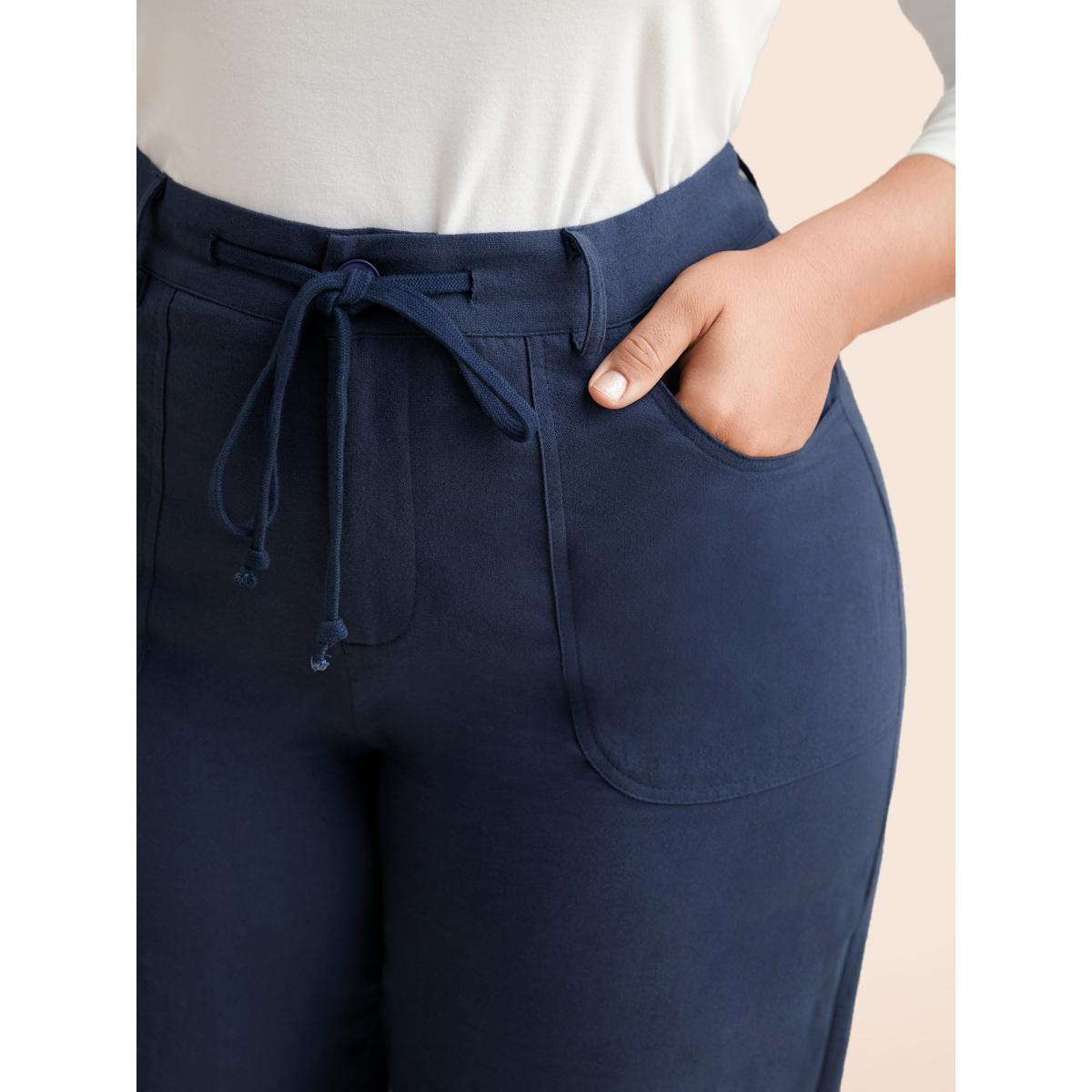 Plus Size Mid Rise Drawstring Wide Leg Pants Women Indigo Casual Wide Leg Mid Rise Everyday Pants BloomChic 28/5X Product Image