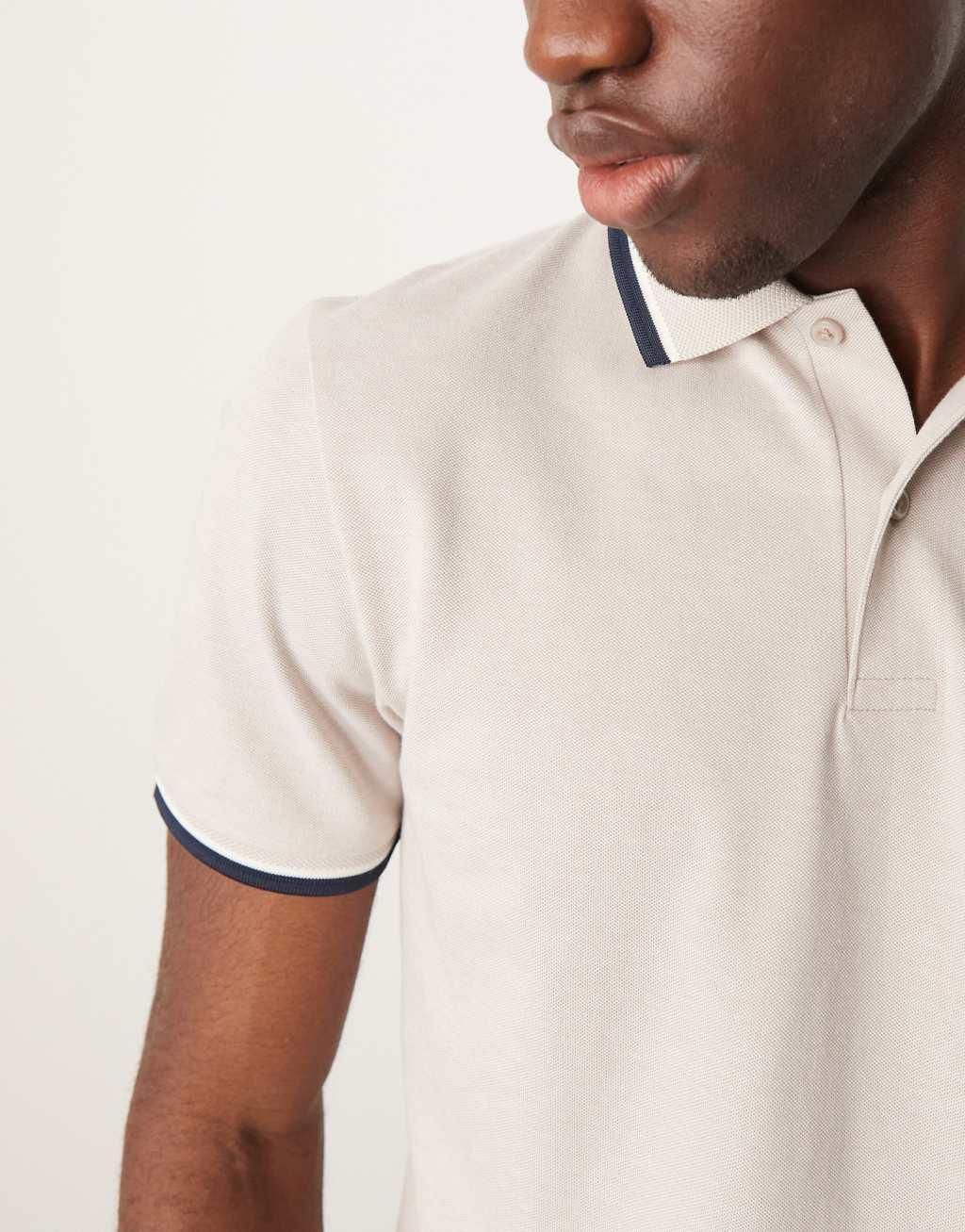 Selected Homme tipped polo shirt in cream Product Image