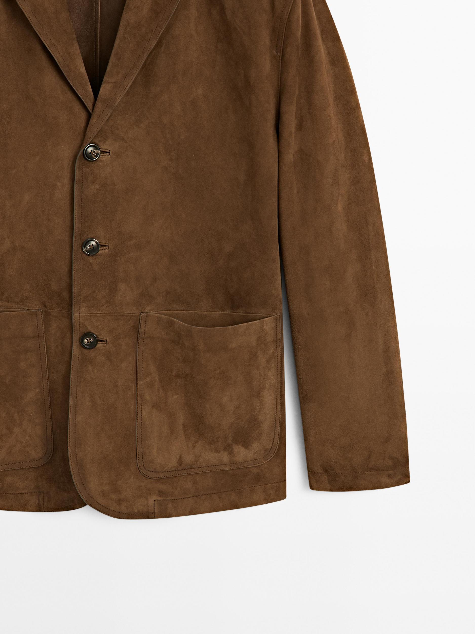 Suede leather blazer with topstitching Product Image