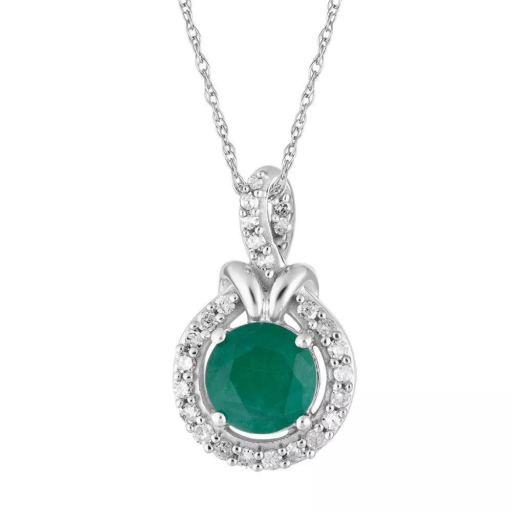 10k White Gold Emerald & 1/6 Carat T.W. Diamond Halo Pendant Necklace, Women's, Size: 18", 10k Whgold Product Image