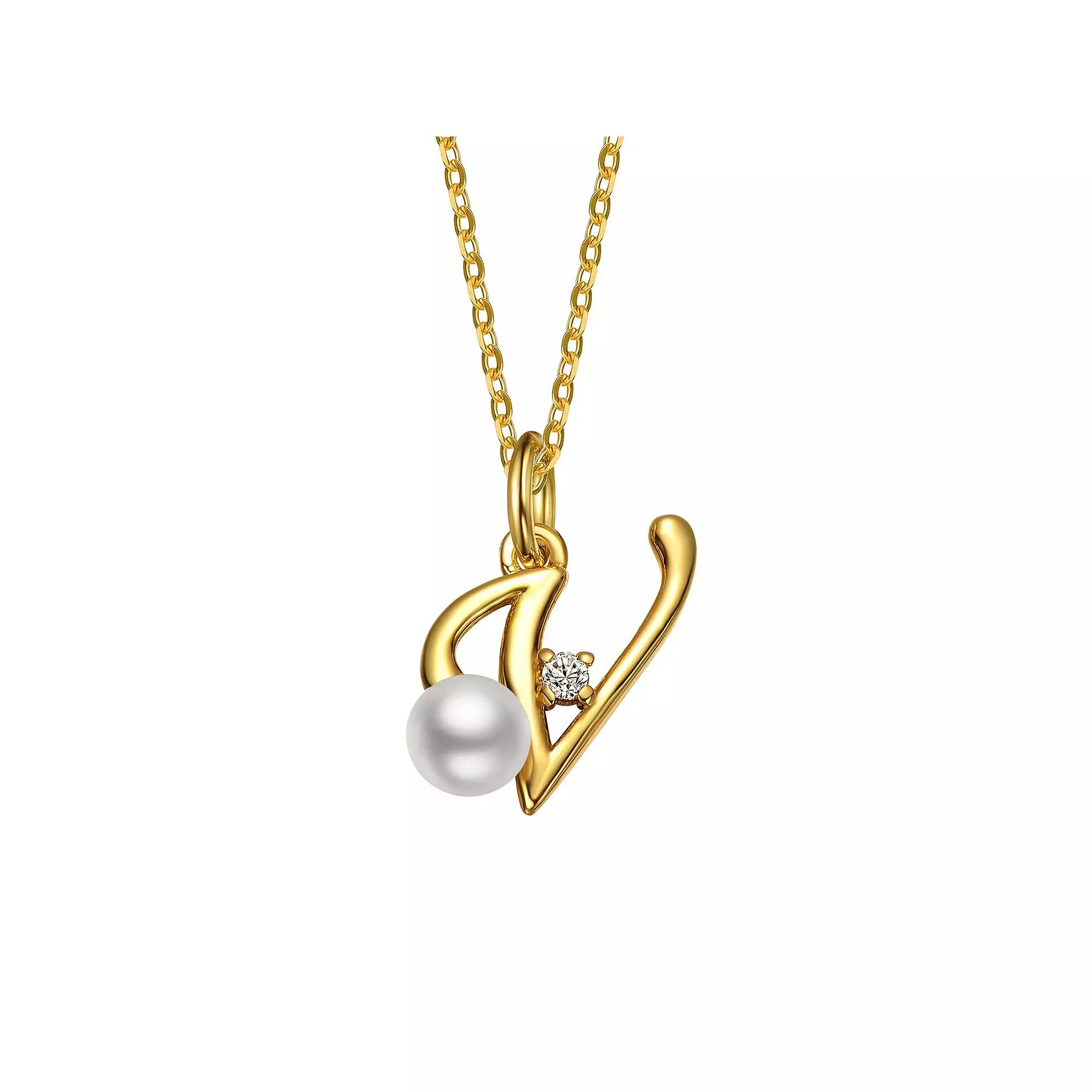 14k Gold Plated Simulated Pearl Initial Pendant Necklace, Womens Product Image