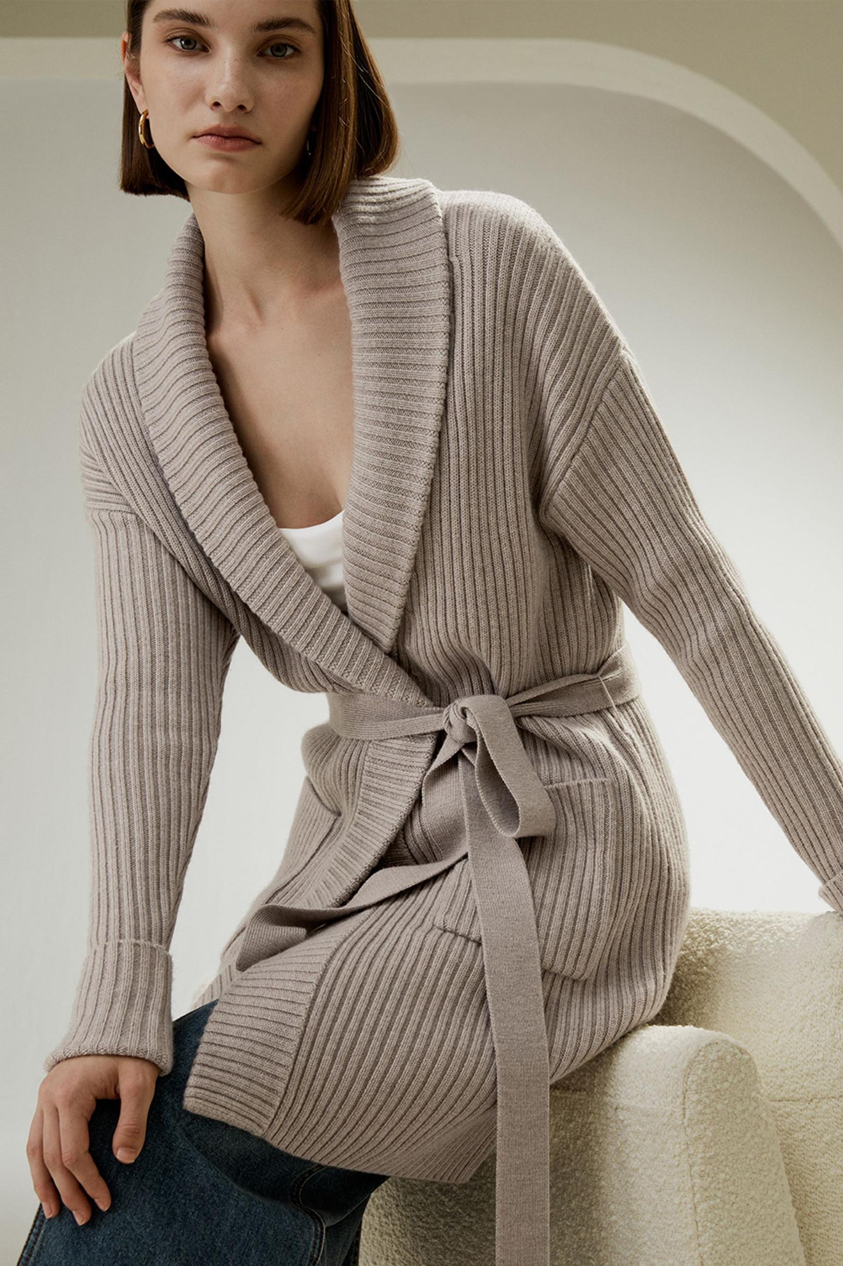 Merino Wool Shawl Collar Cardigan Product Image