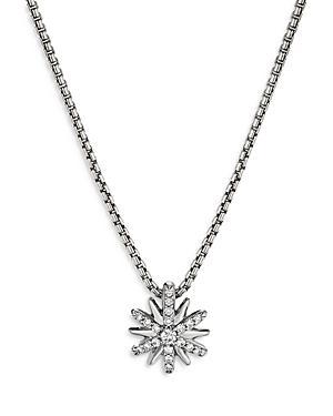 Womens Petite Starburst Pendant Necklace in Sterling Silver with Diamonds, 10.5mm Product Image
