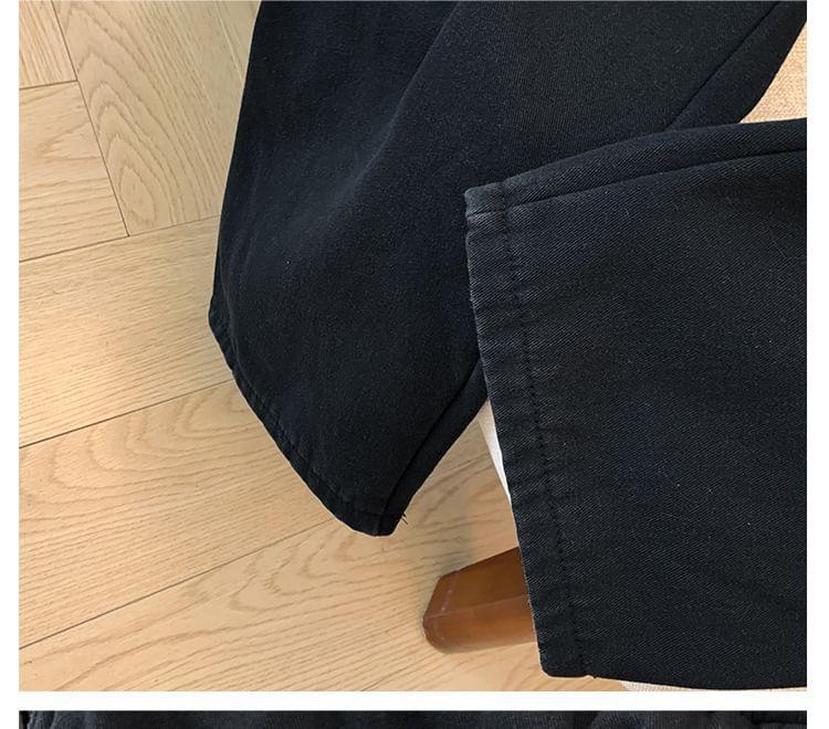 Plus Size Elastic Waist Plain Straight Leg Jeans Product Image