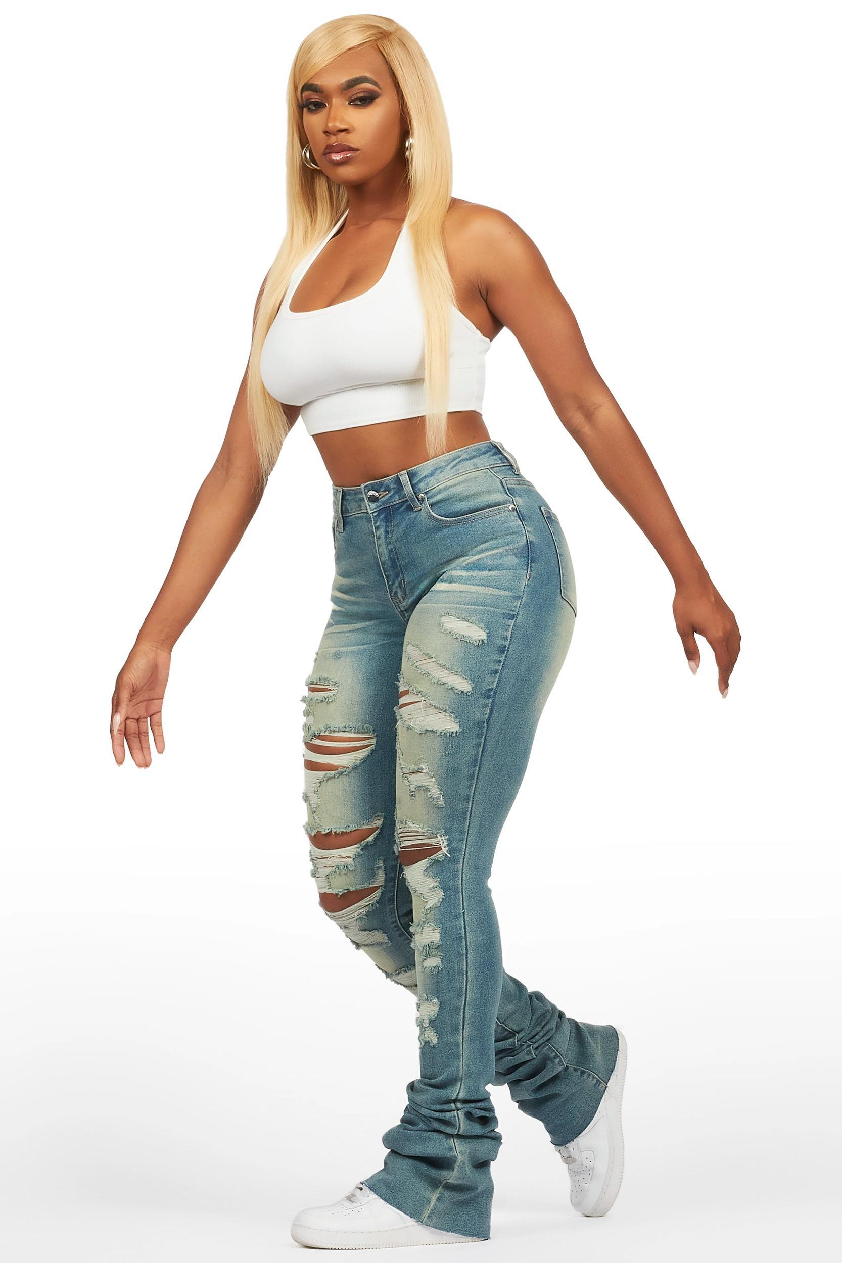 Teyja Light Wash Distressed Super Stacked Jean Female Product Image