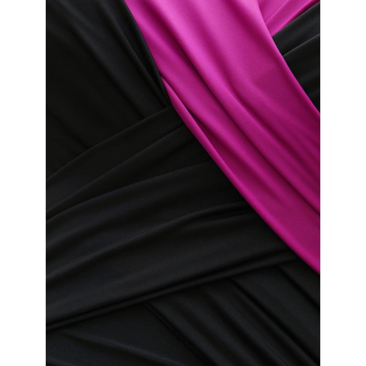 Plus Size Color Block Twist Front One-Piece Swimsuit Women's Swimwear RedViolet Beach Twist Curve Bathing Suits High stretch One Pieces BloomChic 28/5X Product Image