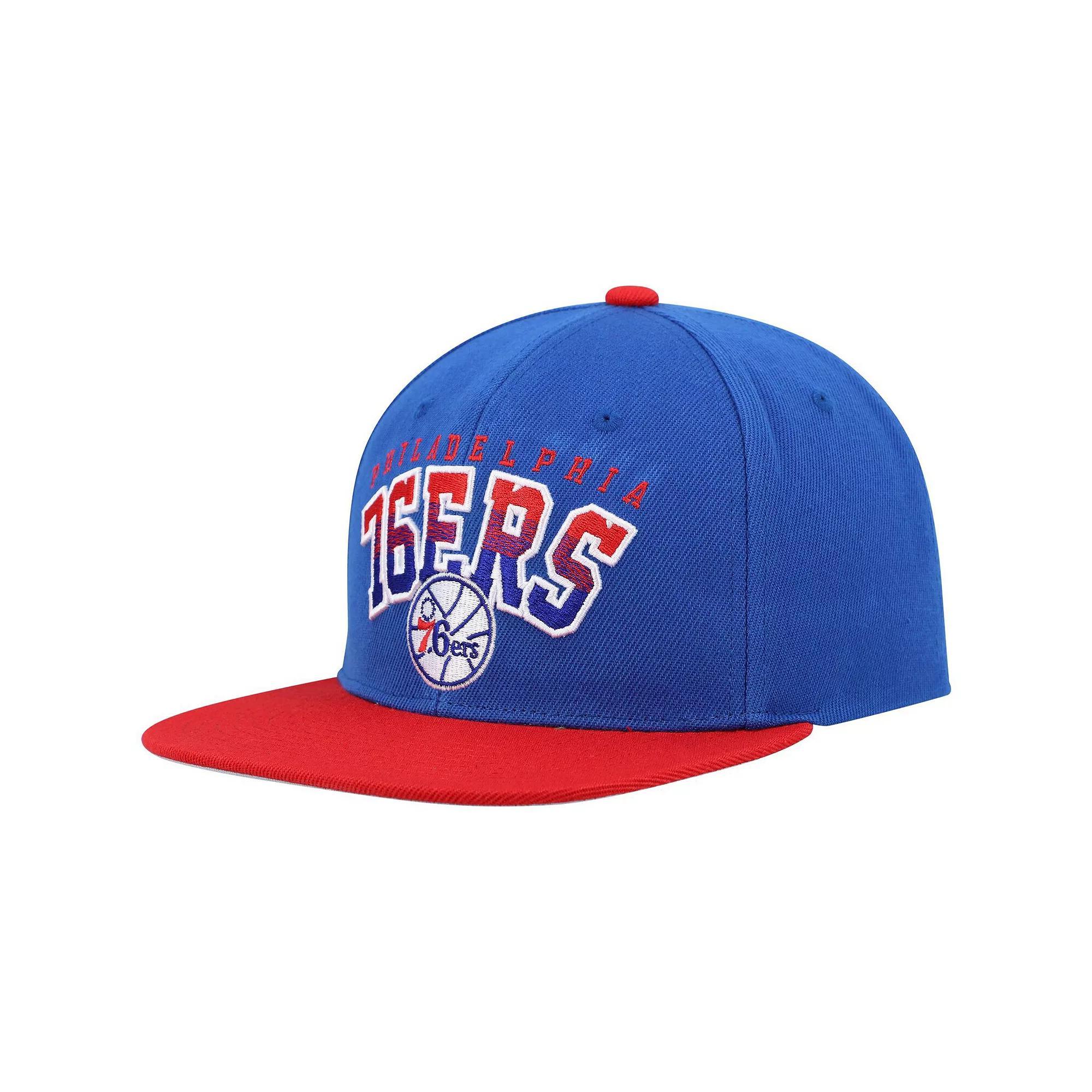 Men's Mitchell & Ness Royal/Red Philadelphia 76ers Hardwood Classics Gradient Wordmark Snapback Hat, 76r Blue Product Image