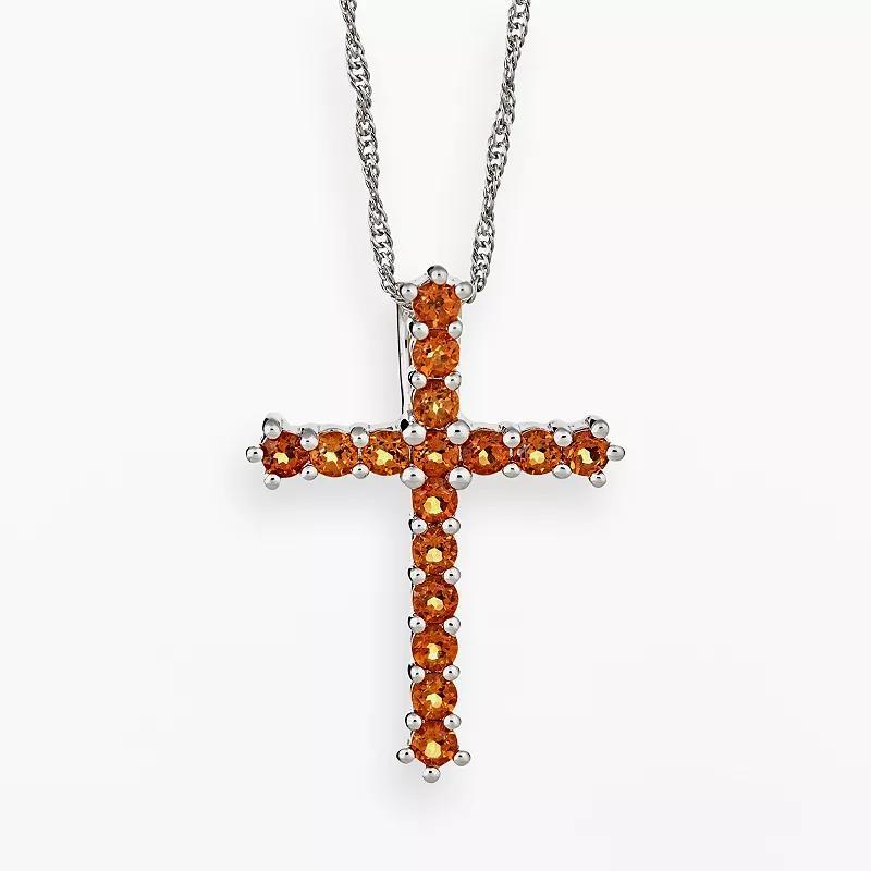 Celebration Gems Sterling Silver Citrine Cross Pendant, Women's, Size: 18", Orange Product Image