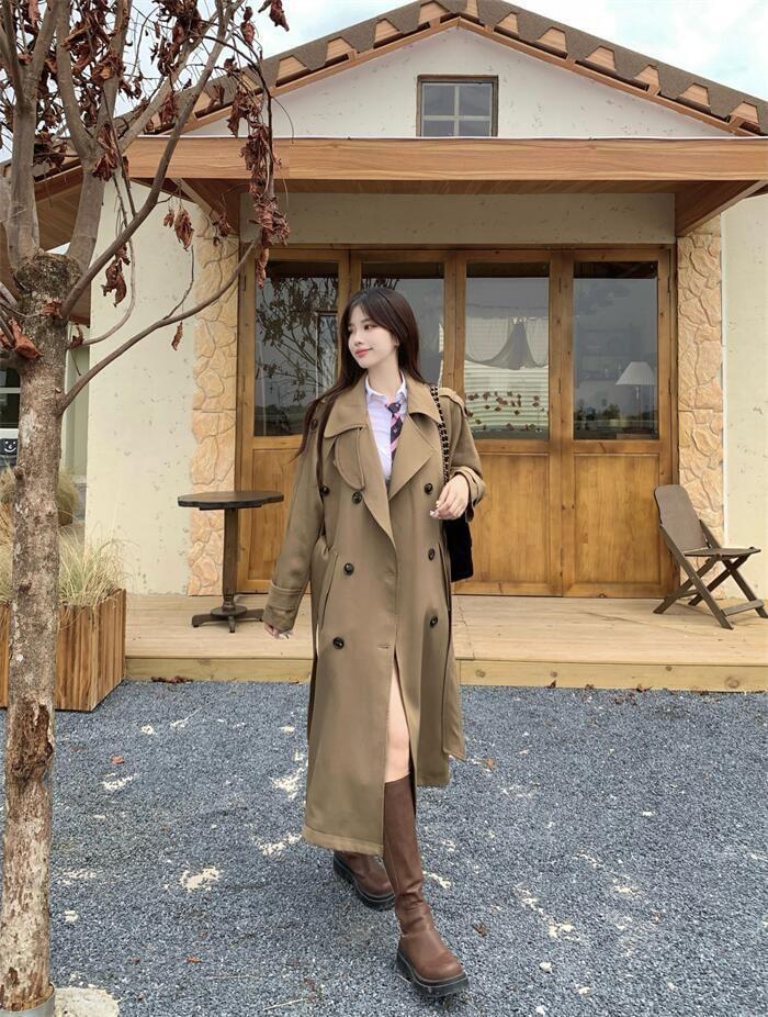Plain Double-Breasted Trench Coat Product Image
