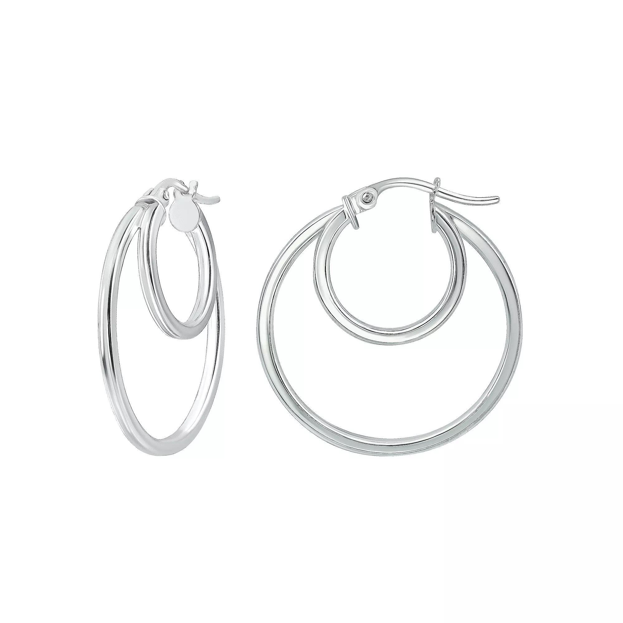 Aleure Precioso Sterling Silver Double Round Hoop Earrings, Women's, Silver Tone Product Image