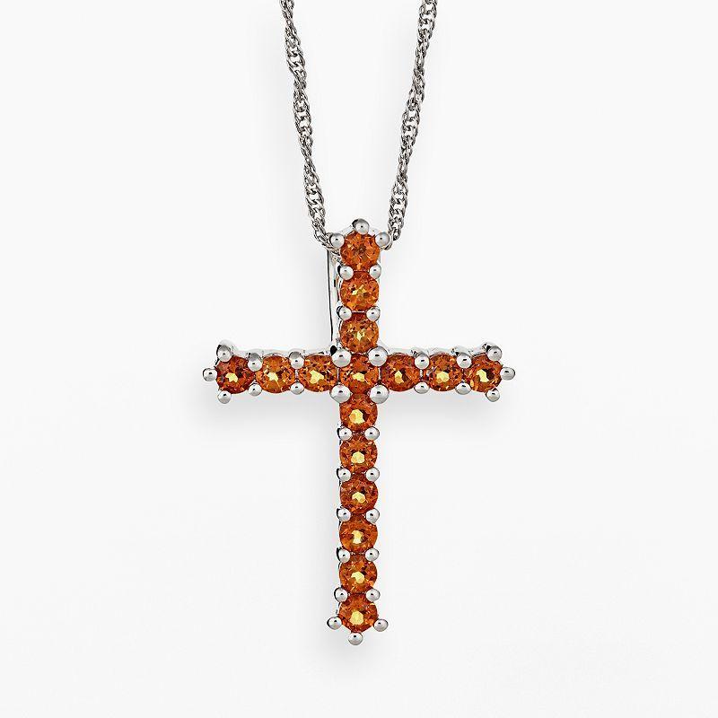 Celebration Gems Sterling Silver Citrine Cross Pendant, Women's, Size: 18", Orange Product Image