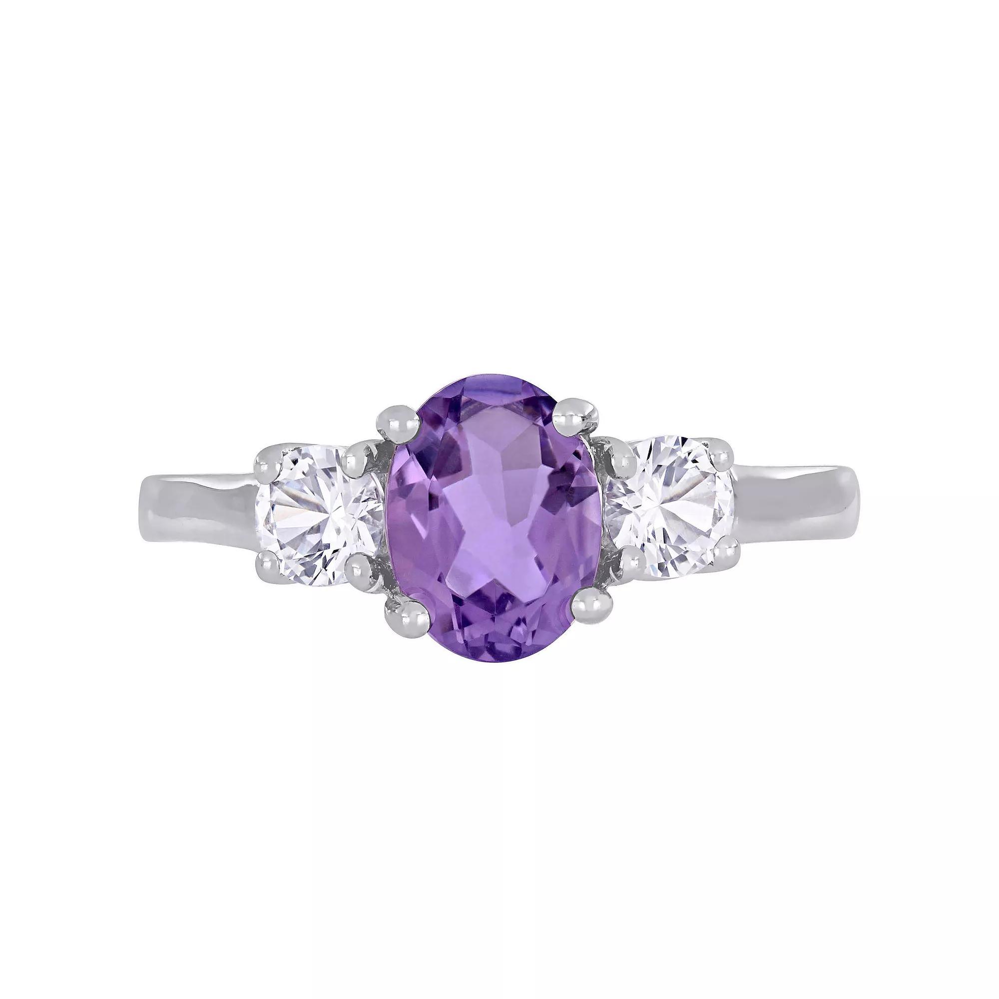 Stella Grace Sterling Silver Amethyst & Lab Created White Sapphire 3-Stone Ring, Women's, Size: 8 Product Image
