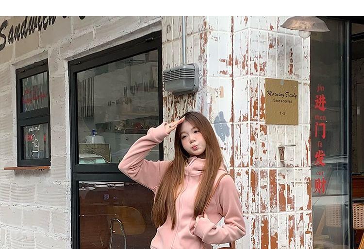 Plain Zip-Up Hoodie Product Image
